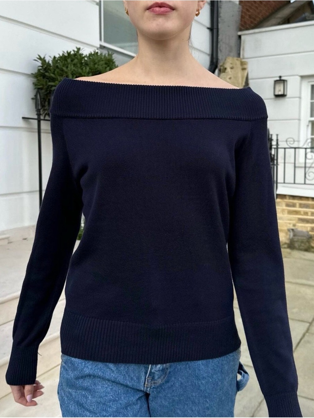 Brandy Melville navy blue Renata sweater off the shoulder ribbed top